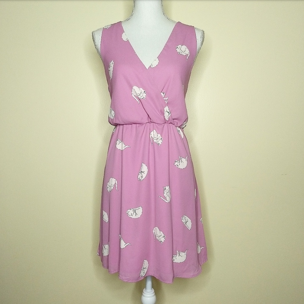 New cat dress purple v neck sleeveless